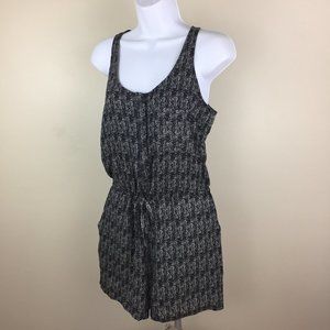 BROADWAY & BROOME Madewell Black Off White Print 100% Silk One Piece Romper